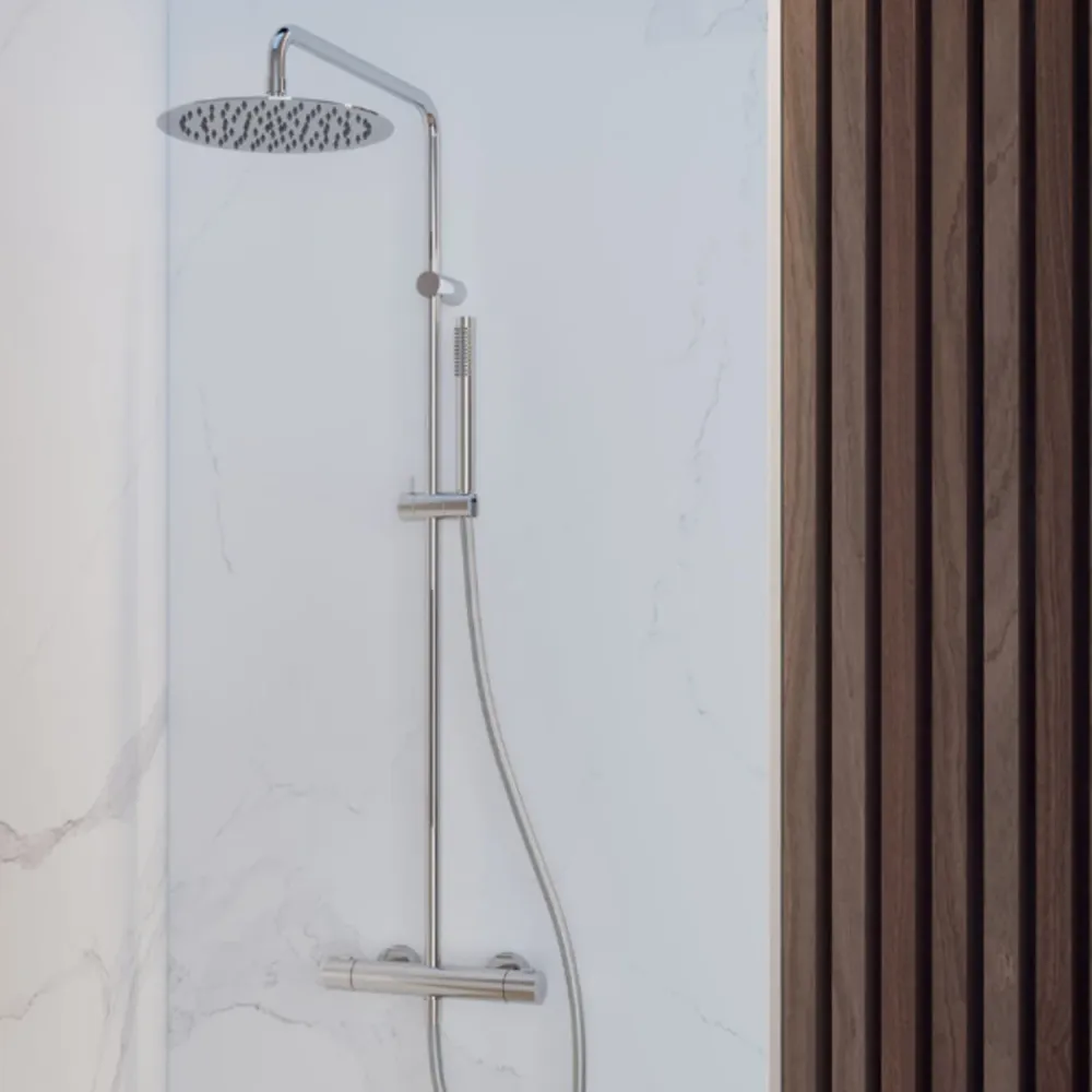 Colonna Doccia Idra con miscelatore termostatico e soffione tondo d.25 cm acciaio inox ultra estrecho