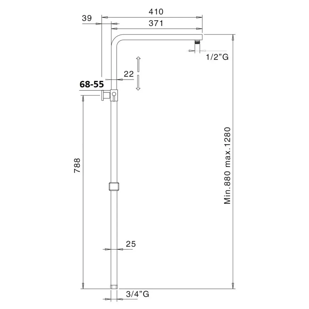 Colonna doccia quadra 25mm con supporto regolabile e termostaticoTM1Q
