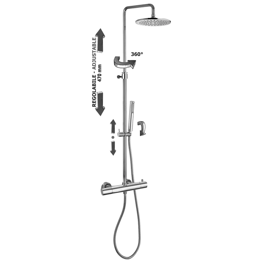 Colonna doccia regolabile Compacto Birillo con soffione Master King, Paffoni - Cromato