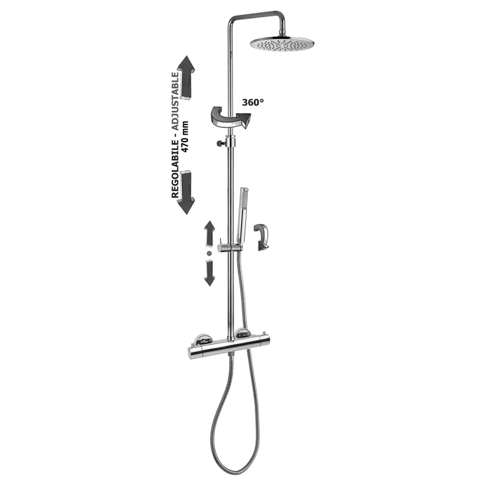 Colonna doccia regolabile Pequeño Birillo Comfort con miscelatore termostatico Paffoni - Cromato