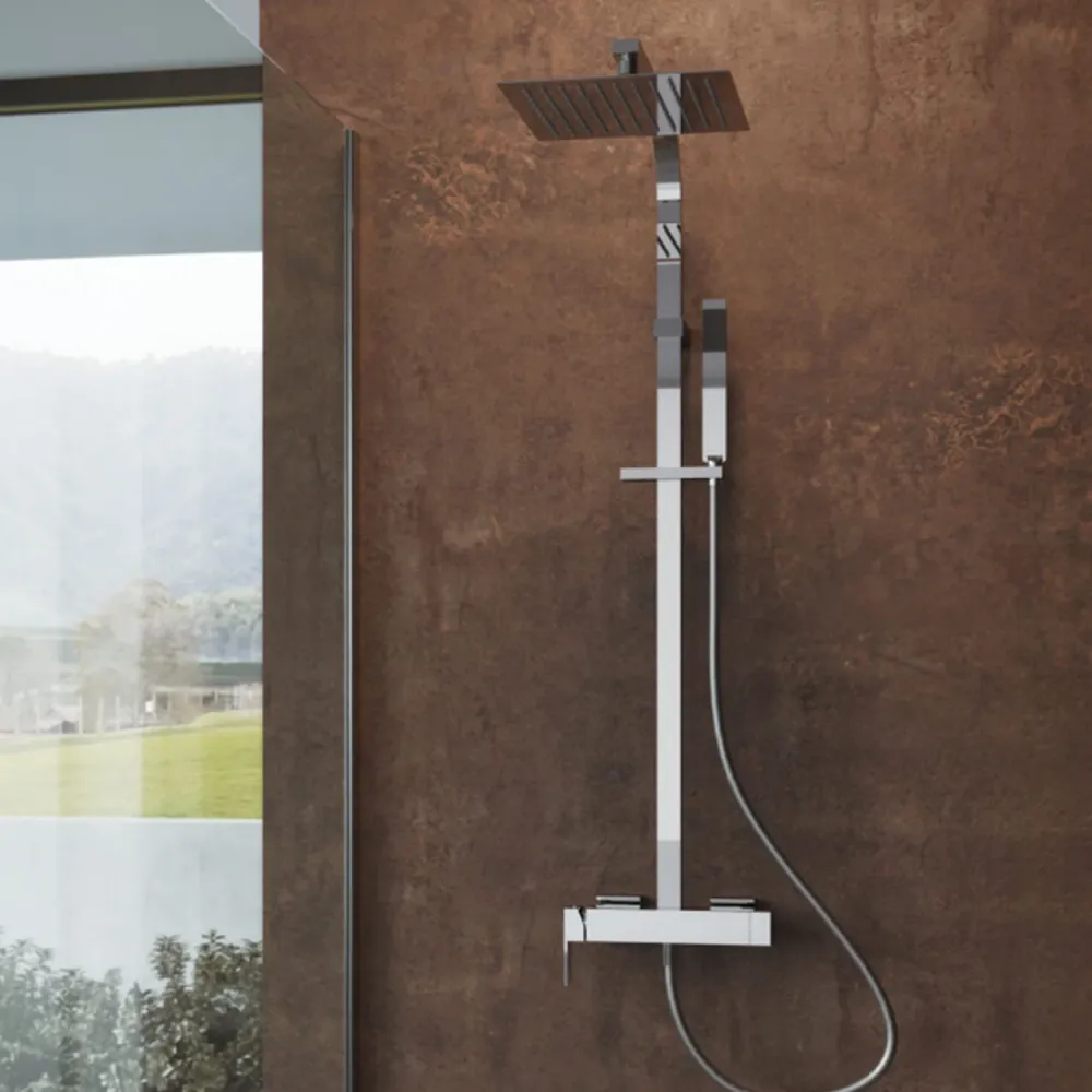 Colonna Doccia Squadrata soffione quadrato 25x25 cm acciaio inox ultra fino e miscelatore integrato