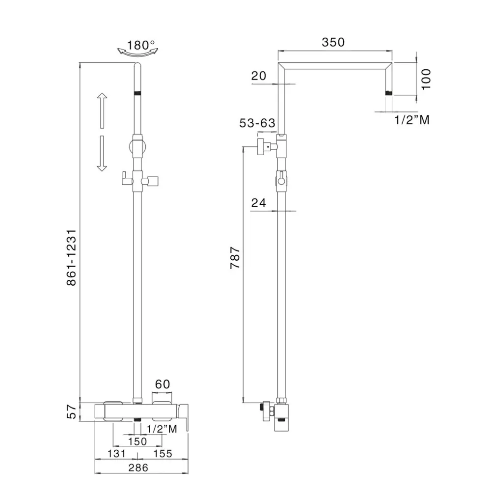 Colonna doccia tonda 2,4cm ottone con termostatico TM3Q