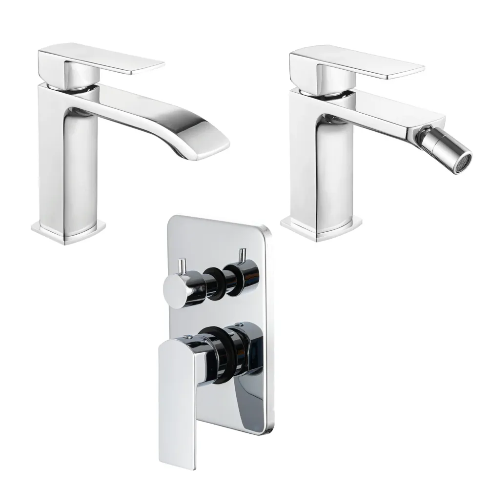 Composizione di miscelatori per lavabo, bidet e doccia 2 vie serie Fire ottone cromato para Ahorrar Espacio