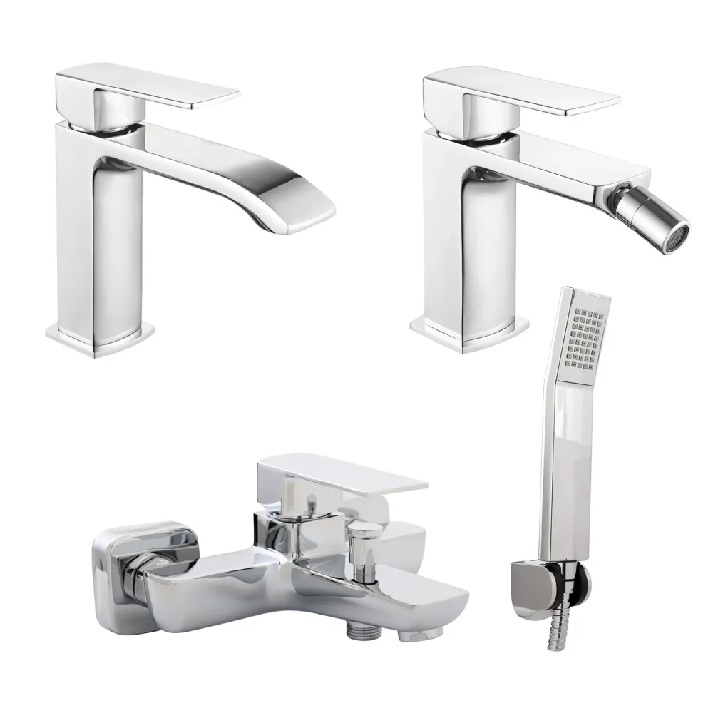 Composizione di miscelatori per lavabo, bidet e vasca Fire ottone cromato en Acero Inoxidable