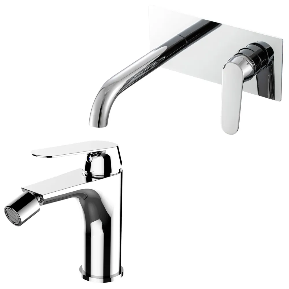 Coppia di miscelatori per lavabo incasso con cómodo box e bidet serie Echo ottone cromato