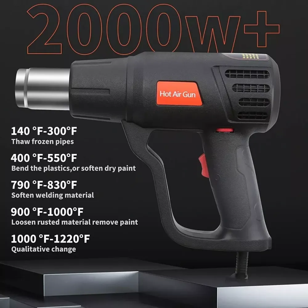 Dispensador de Jabón Pistola de Calor de 2000W Temperatura Regulable con 4 Boquillas