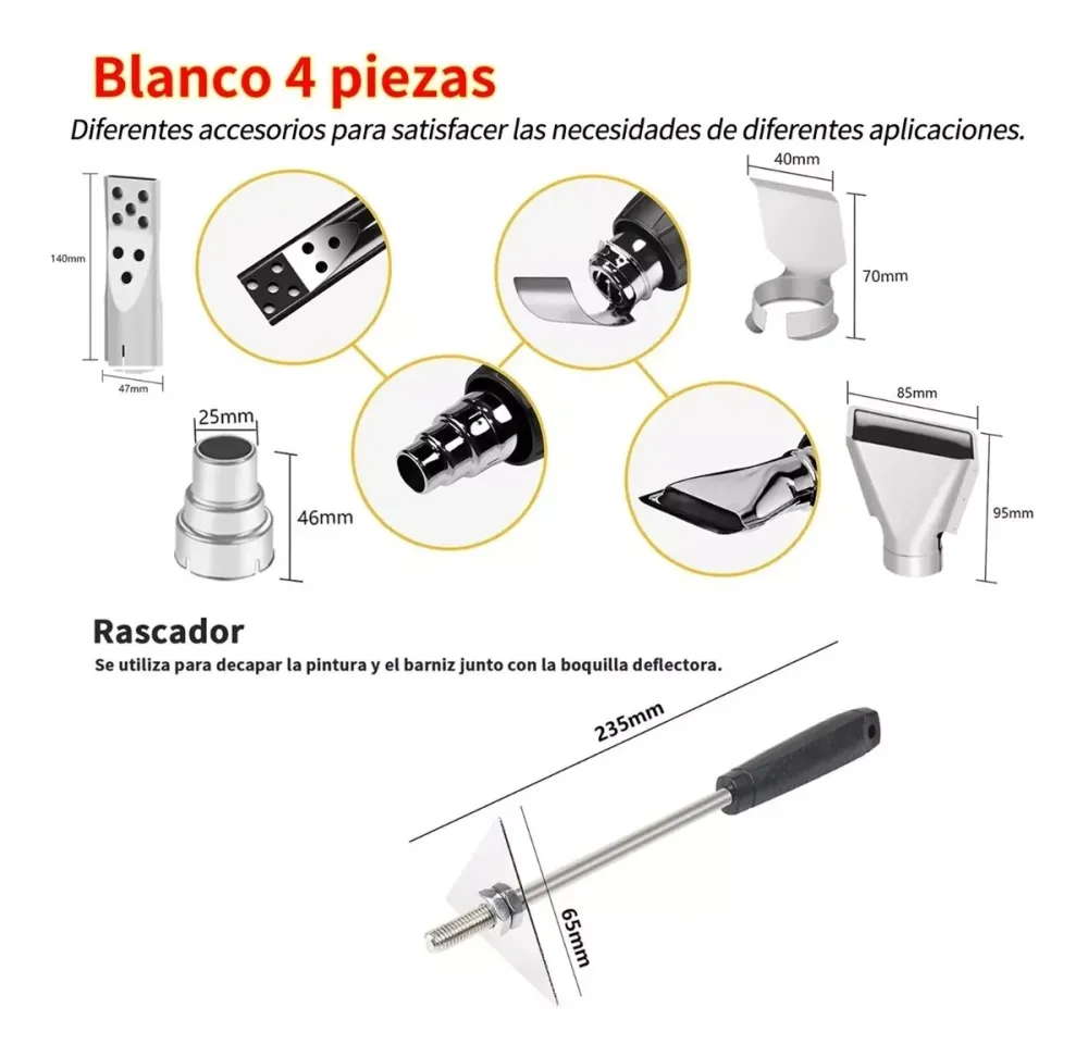 Dispensador de Jabón Pistola de Calor de 2000W Temperatura Regulable con 4 Boquillas