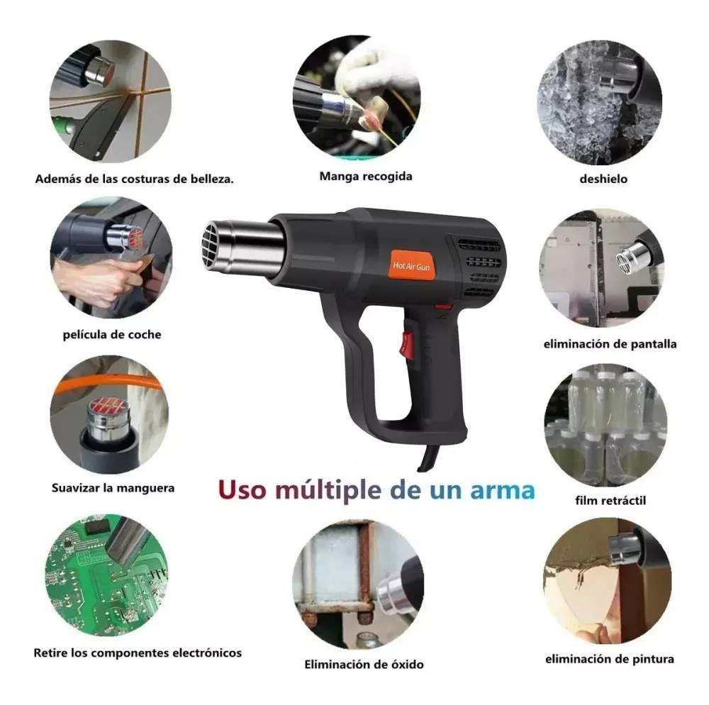 Dispensador de Jabón Pistola de Calor de 2000W Temperatura Regulable con 4 Boquillas