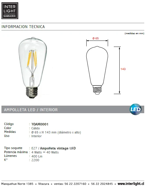 Jabonera de Pared Ampolleta de época luz cálida LED 4W E27 - TOAM0001