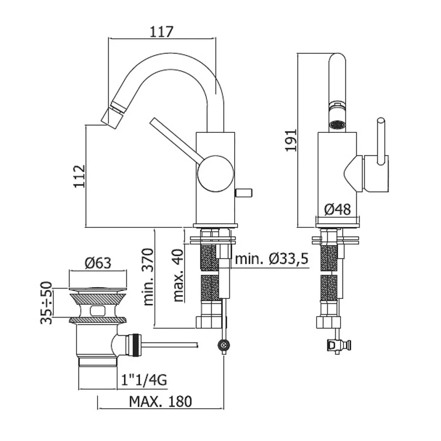 Miscelatore bidet ottone senza scarico con canna orientabile Paffoni Light effetto satinato
