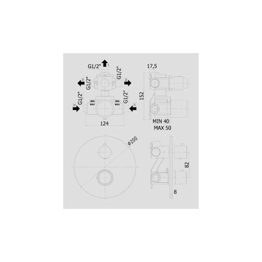 Miscelatore termostatico incasso doccia 3 uscite serie Light modello LIQ019HGSP miele oro spazzolato Paffoni