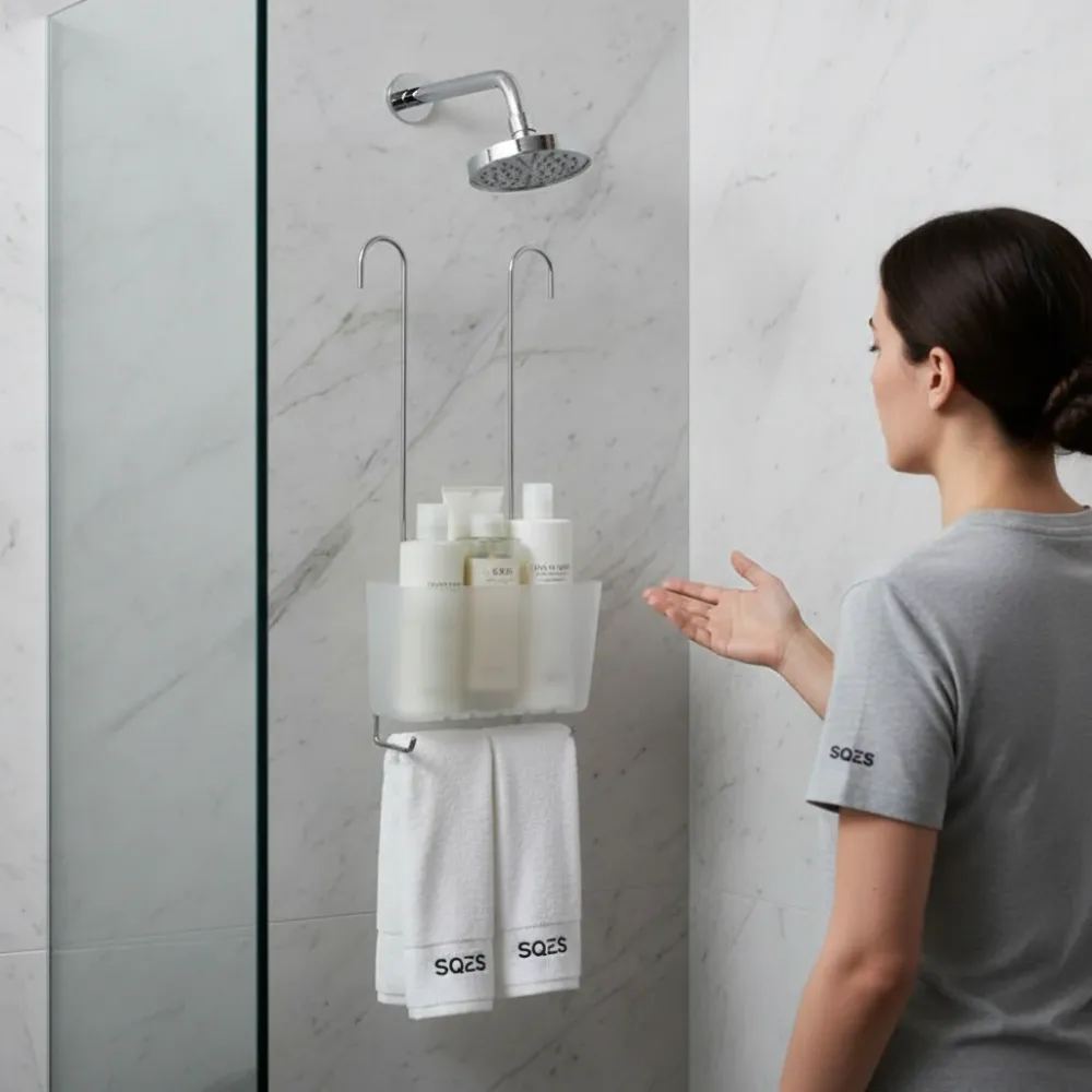 PANIER DE DOUCHE ÚNICO GLACÉ - Inox Sans Perçage avec Crochets
