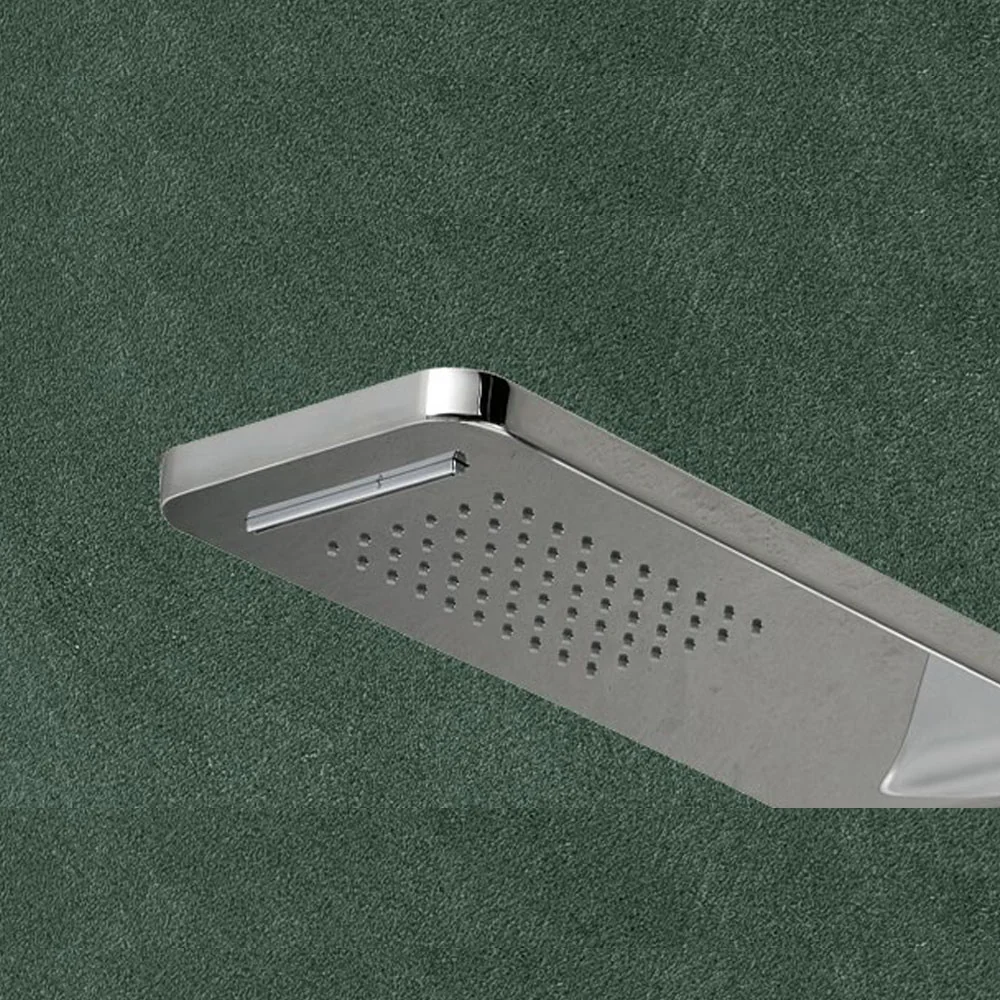 Pannello Doccia acciaio inox lucidato effetto specchio con miscelatore 4 vie soffione, idromassaggio, flessibile e doccett...