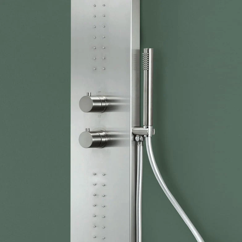 Pannello Doccia acciaio inox spazzolato con miscelatore 3 vie soffione, idromassaggio, flessibile e doccetta Caorle para A...