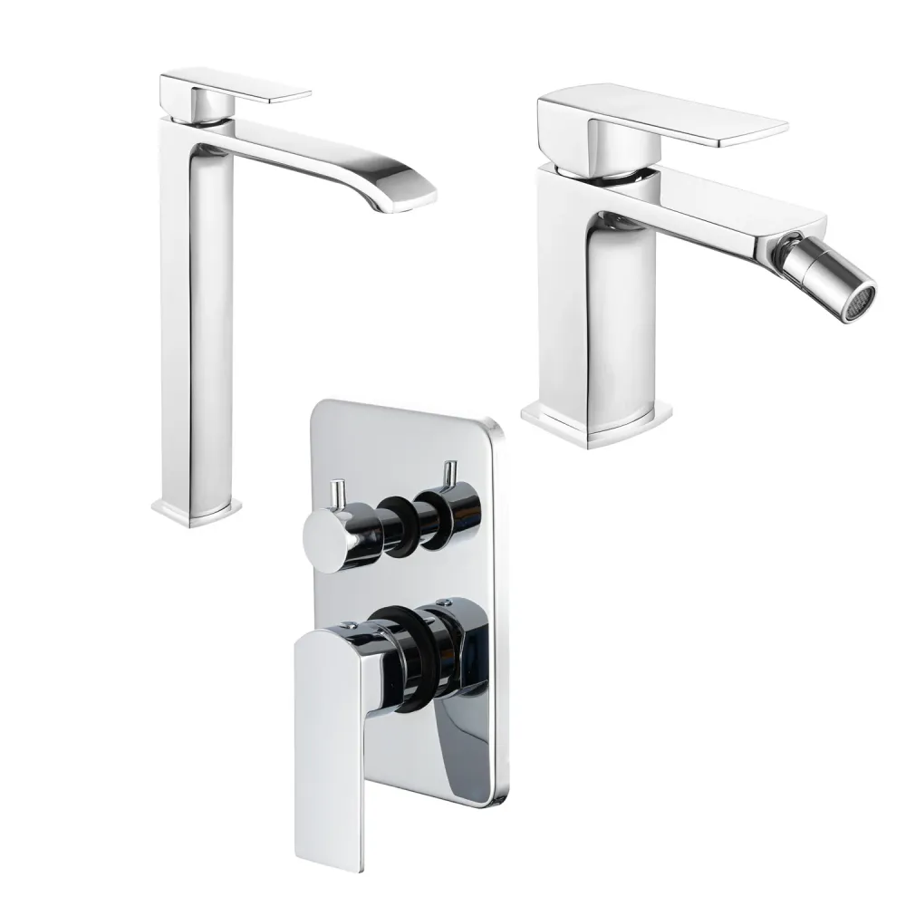Portarrollos de Toilet Composizione di miscelatori per lavabo elevado, bidet e doccia 2 vie serie Fire ottone cromato