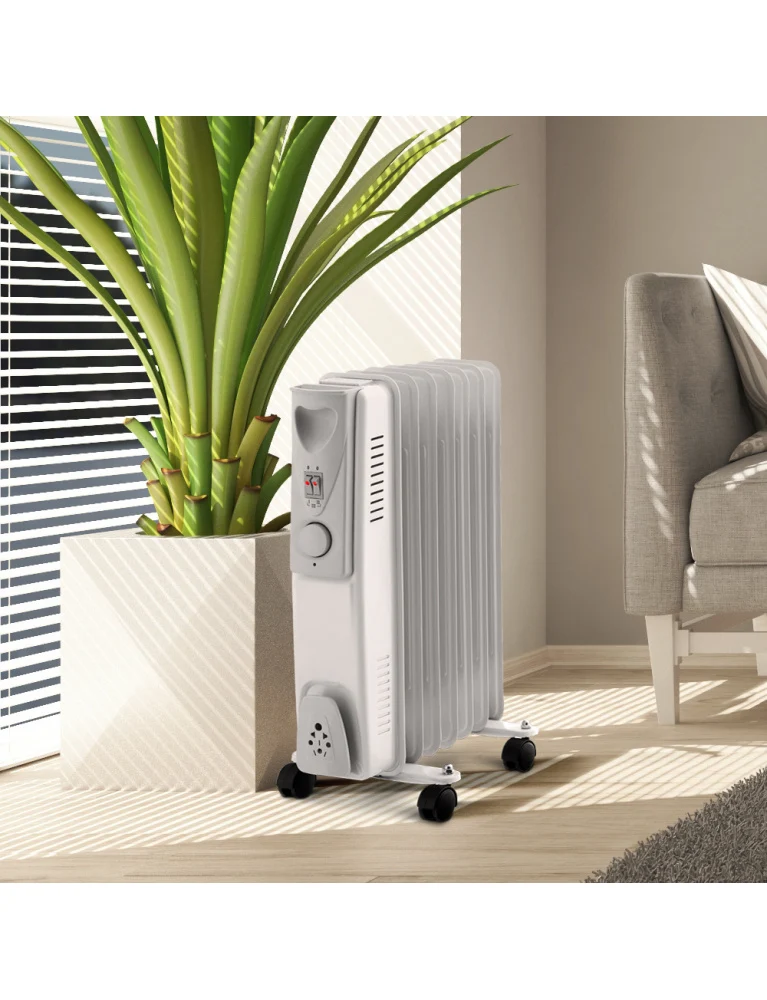 Radiateur à bain d’huile 1500W – 7 éléments, thermostat & roues