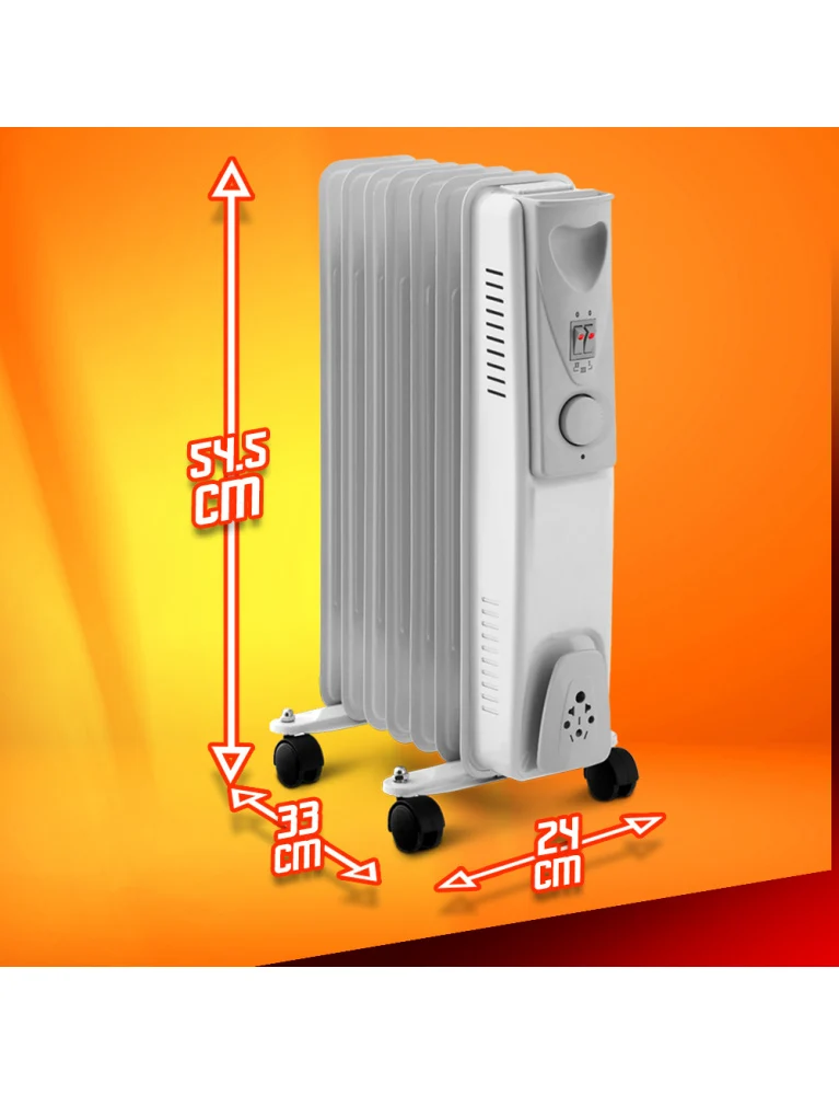 Radiateur à bain d’huile 1500W – 7 éléments, thermostat & roues