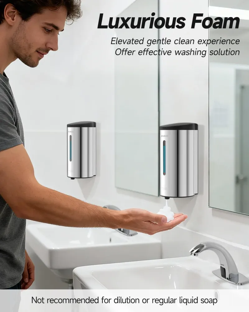AIKE Dispensador automático de jabón líquido ajustable de 5 velocidades, 27 onzas líquidas, AK1205 Pulido