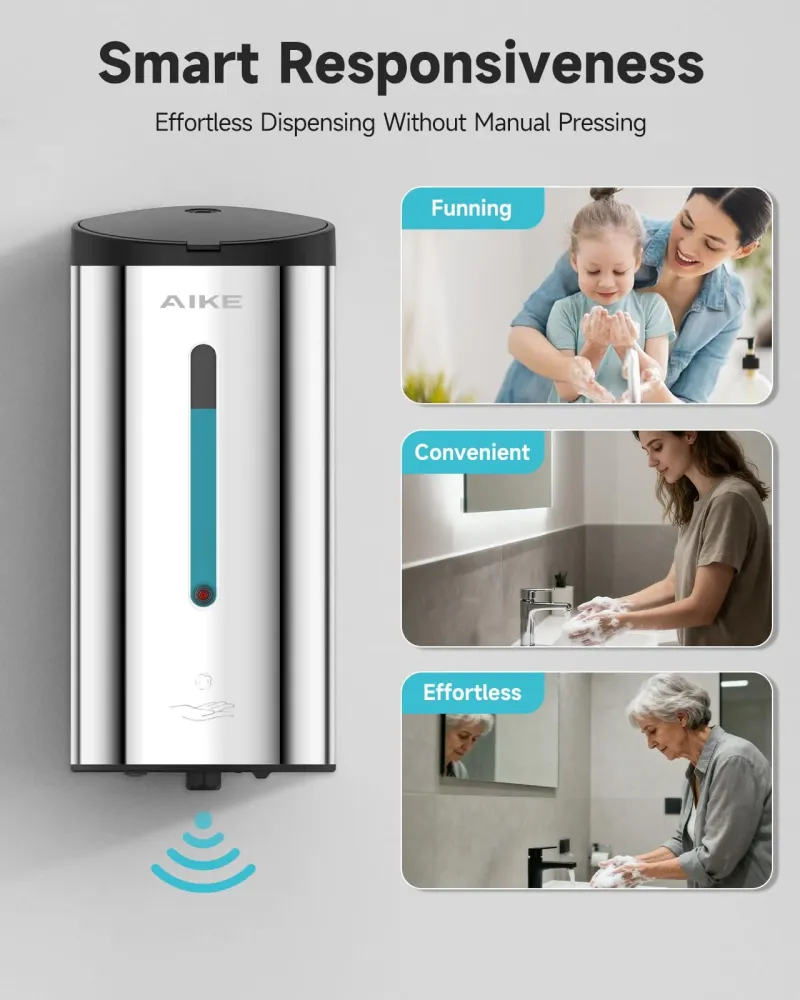 AIKE Dispensador automático de jabón líquido ajustable de 5 velocidades, 27 onzas líquidas, AK1205 Pulido