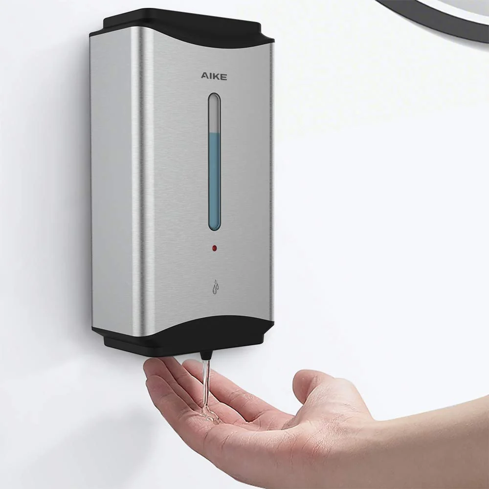 Dispensador automático de jabón AIKE de 1100 ml para baño comercial, AK1206 Cepillado