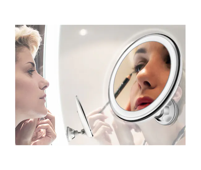 Adler AD2168 Espejo de Maquillaje y Afeitado con LED, Espejo de Pared con Aumento 5X, Rotación 360°, Ventosa, , Acero Inox...