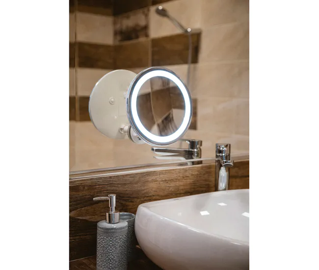 Adler AD2168 Espejo de Maquillaje y Afeitado con LED, Espejo de Pared con Aumento 5X, Rotación 360°, Ventosa, , Acero Inox...
