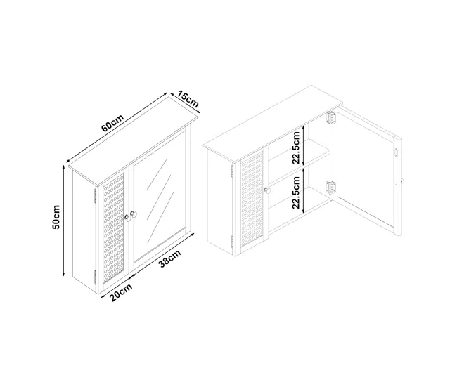 Armario pared con espejo Karlsøy MDF PVC 50x60x15cm - Blanco