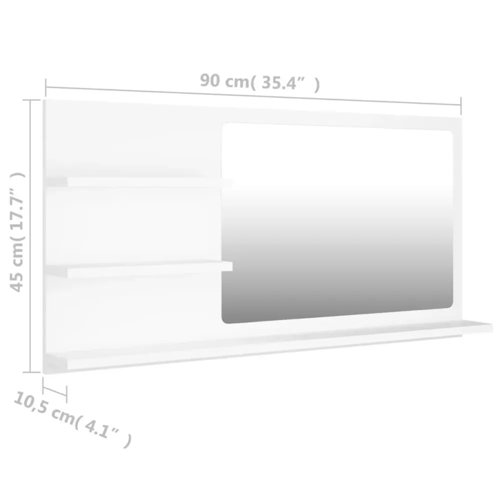 Canasta de Baño Espejo de baño madera 3 repisas 45x90x10,5 cm