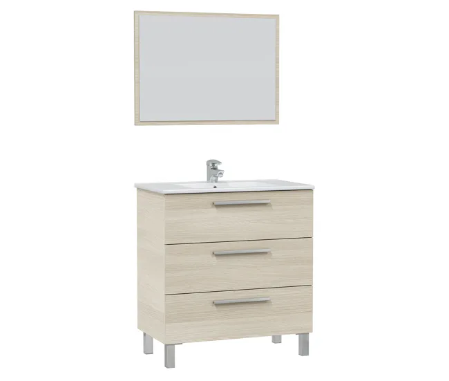 Canasta de Baño Mueble baño Alise 3 cajones espejo, sin lavabo, Roble
