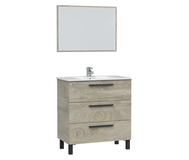 Canasta de Baño Mueble baño Alise 3 cajones espejo, sin lavabo, Alaska