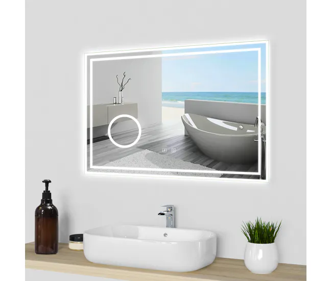 Colgador de Toallas Espejo de baño LED 80×60cm + Bluetooth + espejo de aumento + regulable