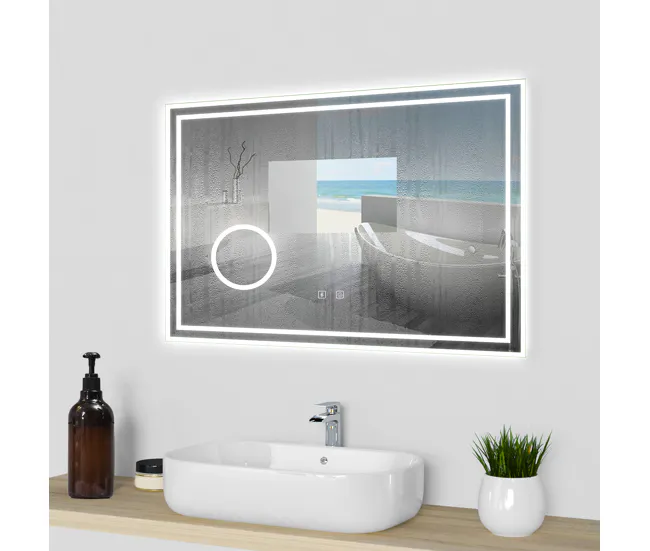 Colgador de Toallas Espejo de baño LED 80×60cm + Bluetooth + espejo de aumento + regulable