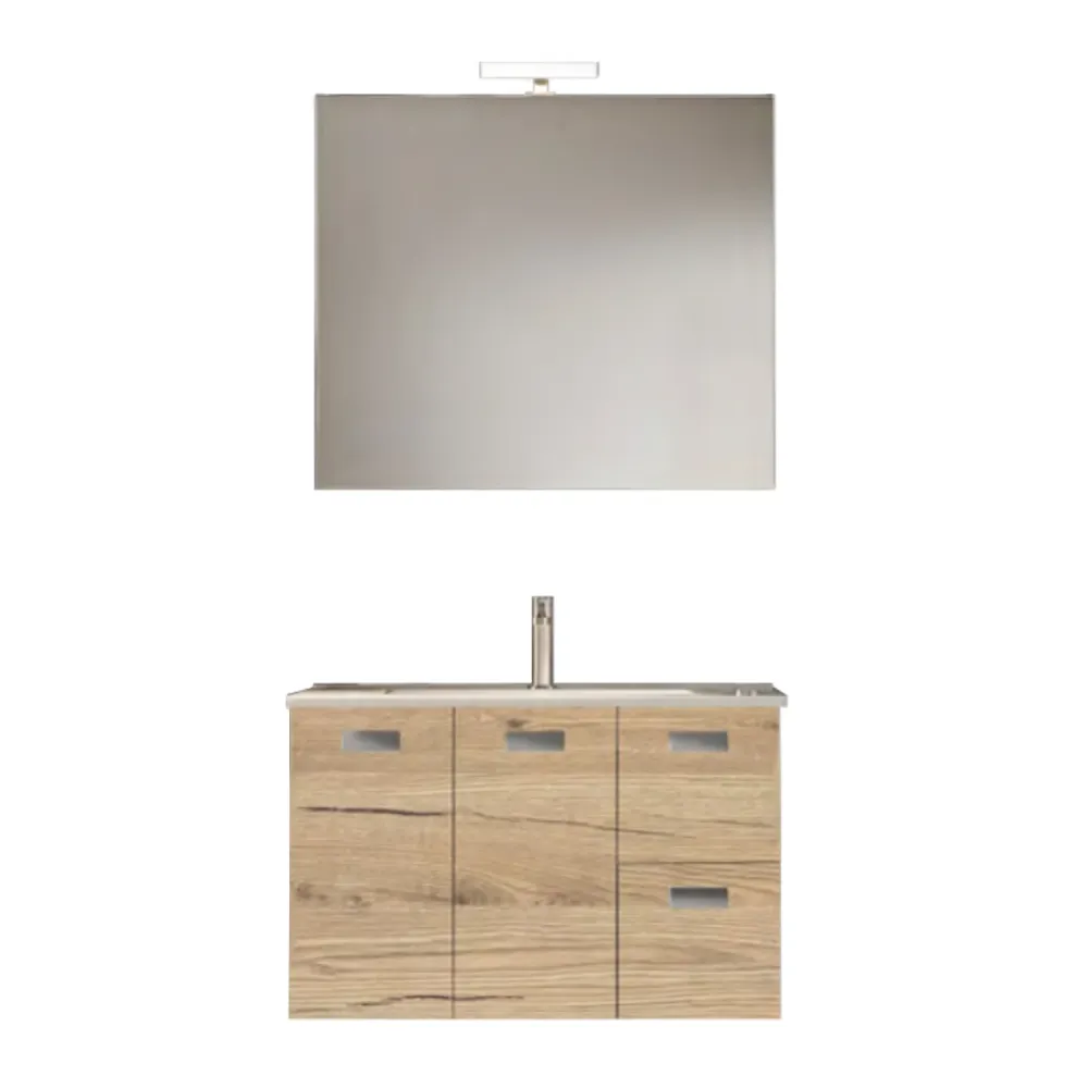 Colgador de Toallas Mueble de baño suspendido con base, lavabo y espejo con Led modelo Elisa 85 - Roble Genuino