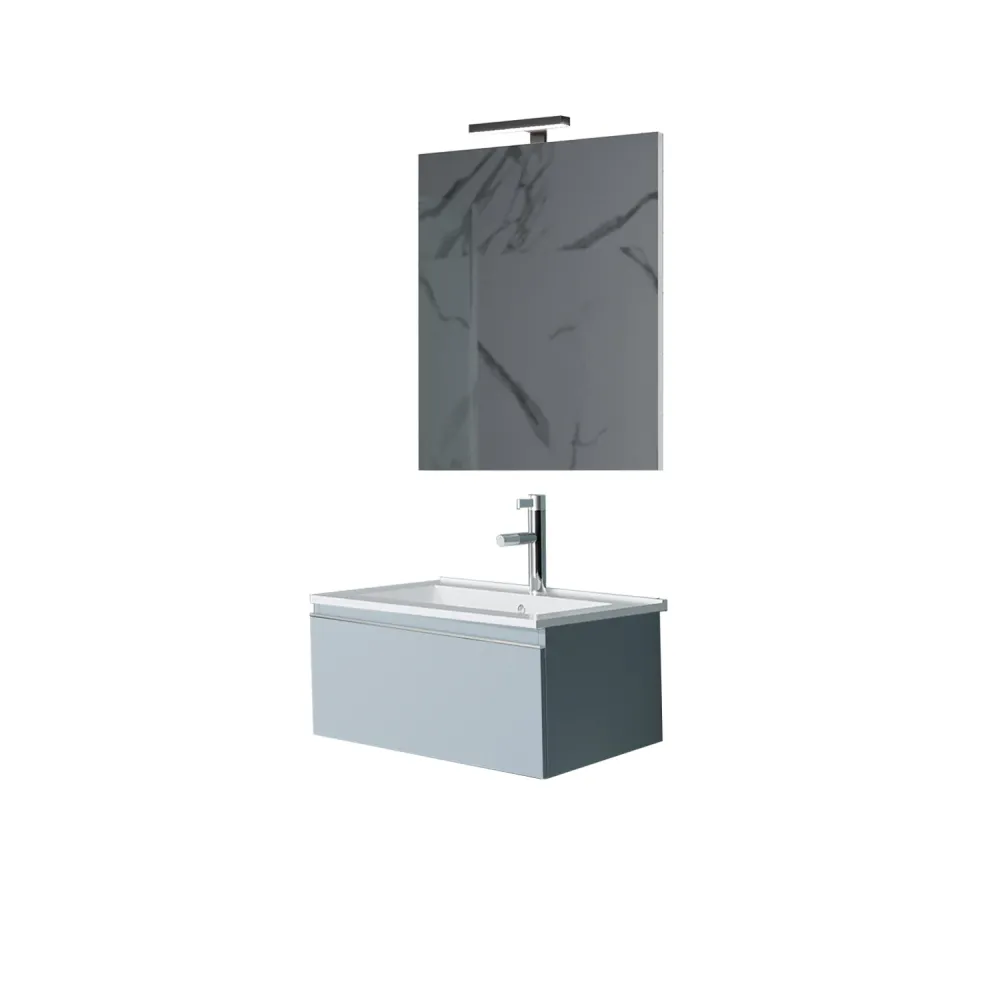 Composición suspendida Shanti base con lavabo, espejo y led 60cm azul pastel mate (Resistente la Corrosión)