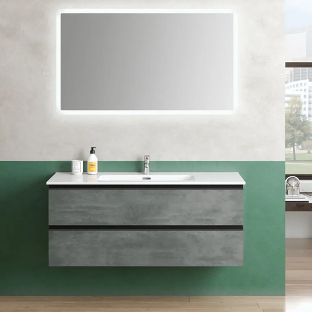 Composizione bagno sospesa con lavabo e specchio retroilluminato York07 120x46x190h cm Cemento