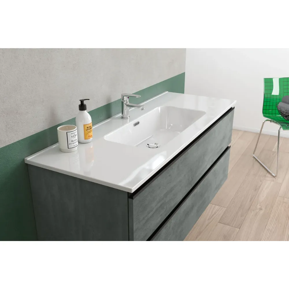 Composizione bagno sospesa con lavabo e specchio retroilluminato York07 120x46x190h cm Cemento