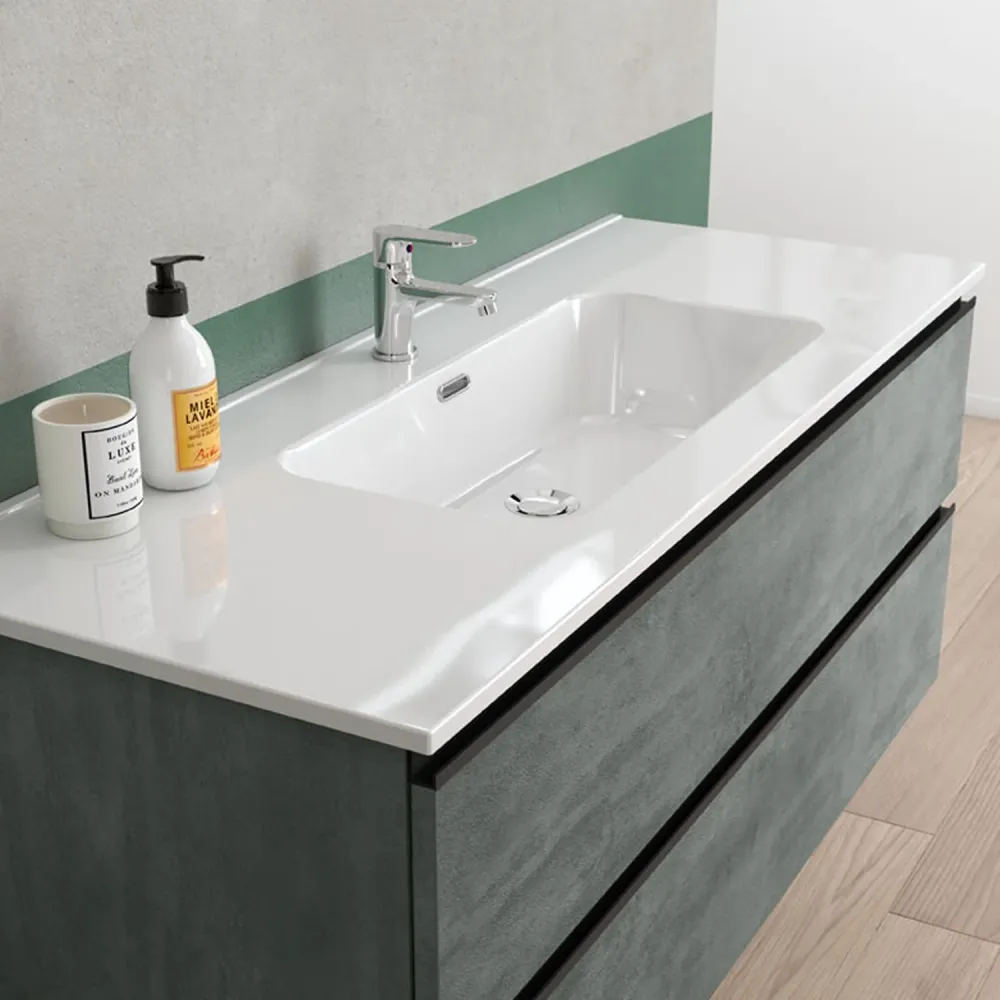 Composizione bagno sospesa con lavabo e specchio retroilluminato York07 120x46x190h cm Cemento