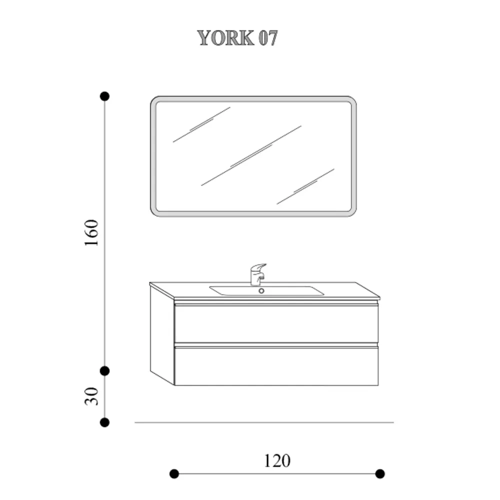 Composizione bagno sospesa con lavabo e specchio retroilluminato York07 120x46x190h cm Cemento