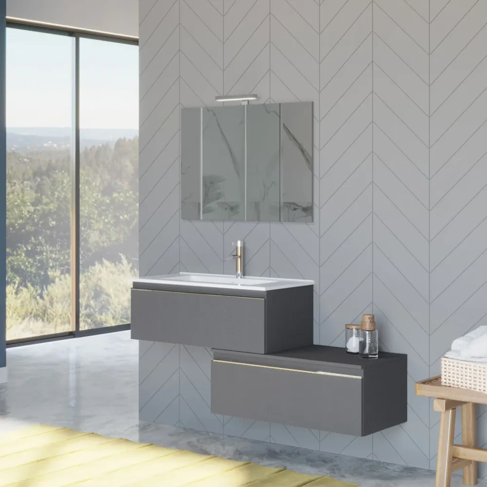 Composizione sospesa Shanti base con lavabo, specchio e led 60cm lino