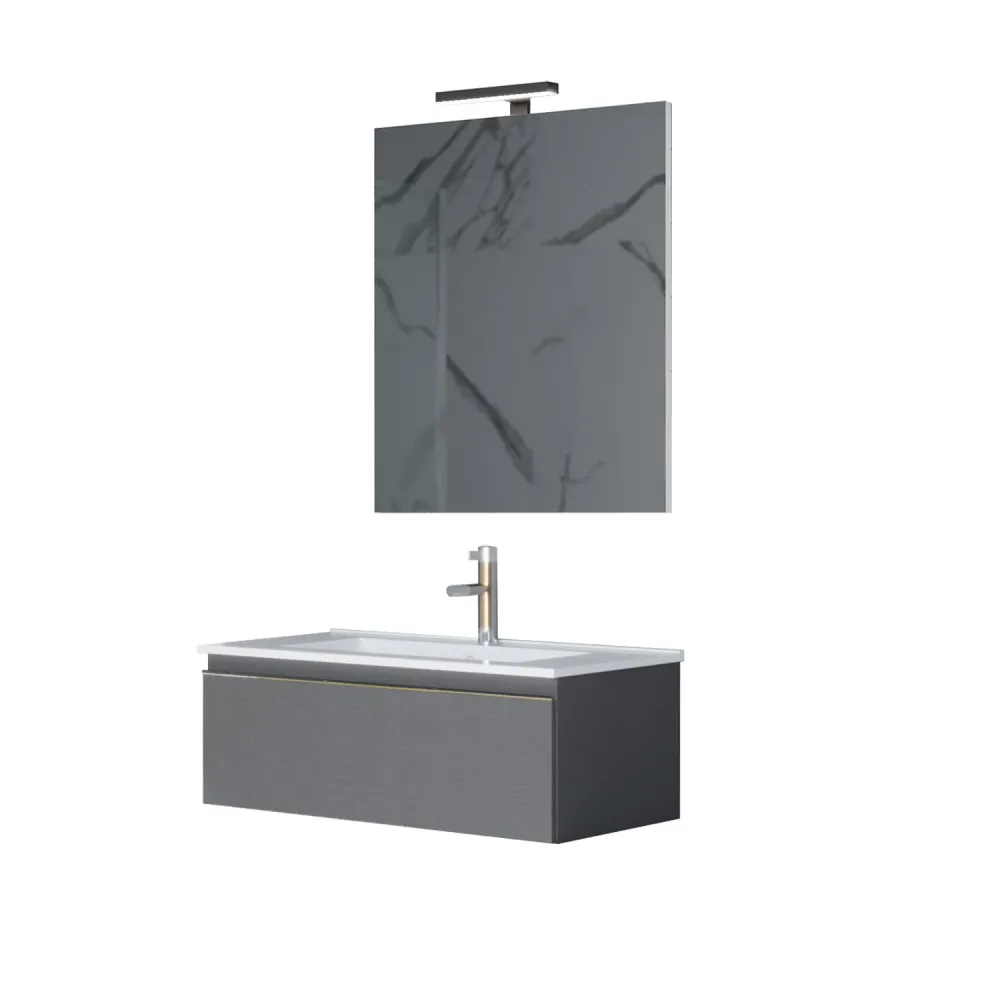 Composizione sospesa Shanti base con lavabo, specchio e led 60cm lino