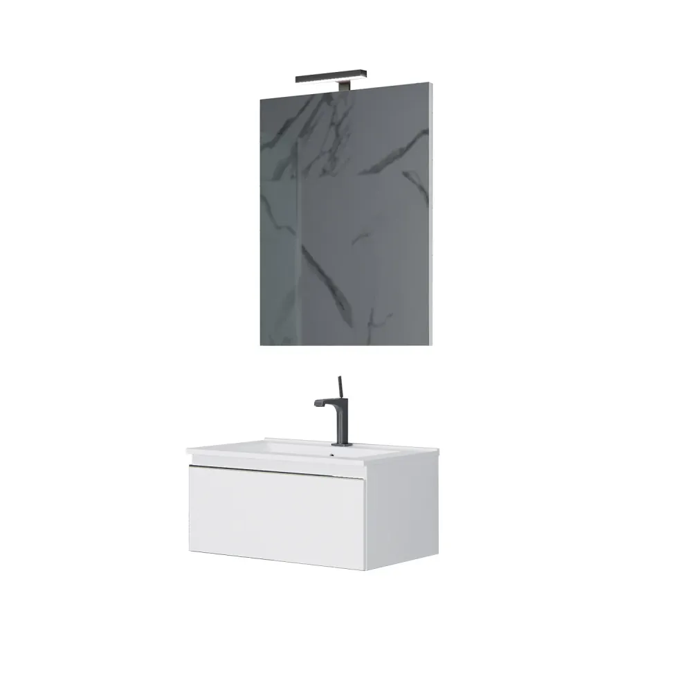 Composizione sospesa Shanti base con lavabo, specchio e led 80cm bianco lucido