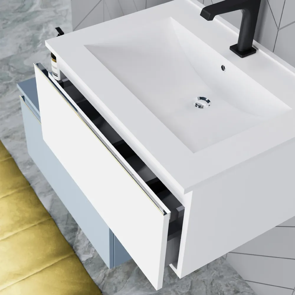 Composizione sospesa Shanti base con lavabo, specchio e led 80cm bianco lucido