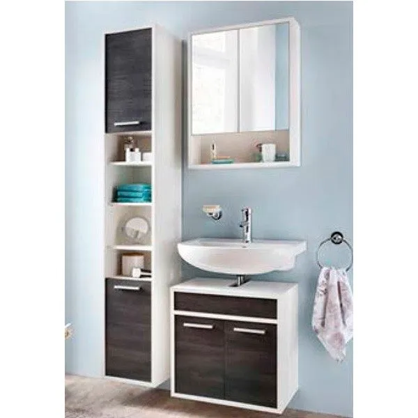 Con Certificación CE Composición de baño Sunset con espejo pino noruego / blanco