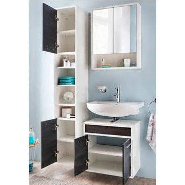 Con Certificación CE Composición de baño Sunset con espejo pino noruego / blanco