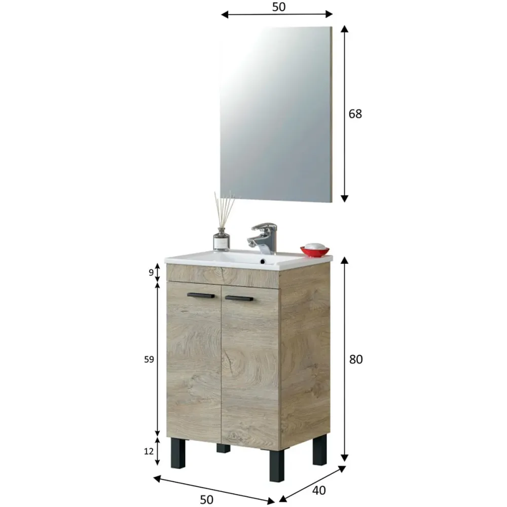 Con Certificación CE Mueble de baño con espejo y lavabo Essens 2 puertas roble Alaska