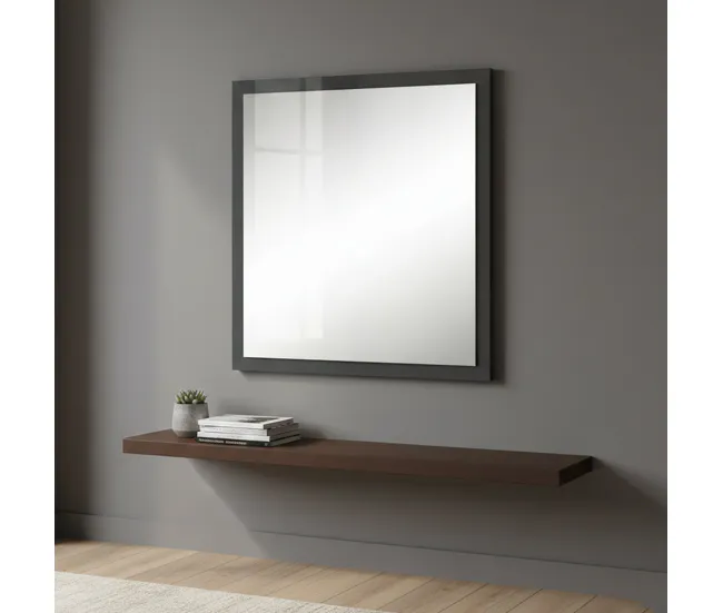 Dmancon Mirror, Espejo de baño, 100% Made Italy, 60x2h60 cm, Antracita Brillo