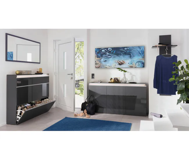 Dmara Mirror, Espejo de baño, 100% Made Italy, 120x2h60 cm, Antracita Brillo