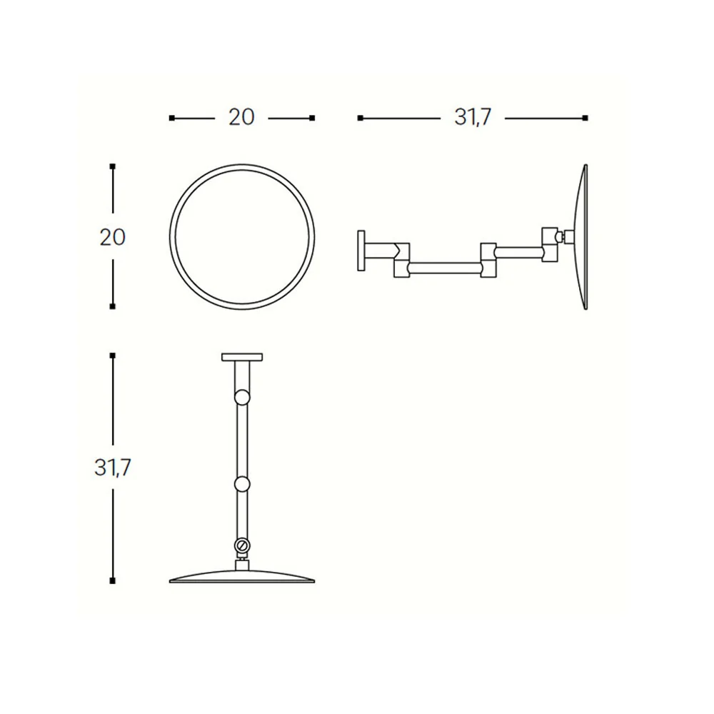 Espejo aumentador de pared con soporte de latón pintado de la colección 'Architect s+' de Cosmic - Negro satinado