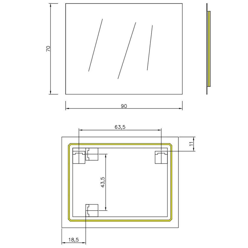 Espejo de baño 90x70 cm modelo Perimetral Ambiente con led Koh-I-Noor con Ventosa