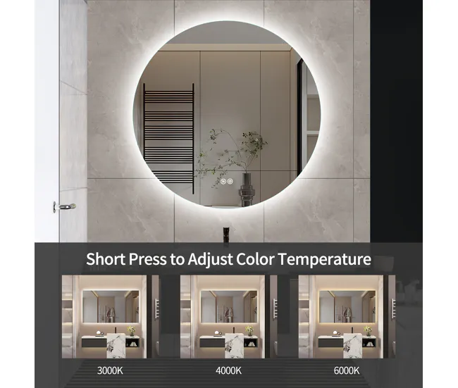 Espejo de baño iluminado, Espejo LED, Espejo redondo con 3 colores de luz, 80x80cm